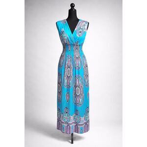 Jon & Anna Women’s Maxi Dress XL Turquoise Paisley Sleeveless V Neck